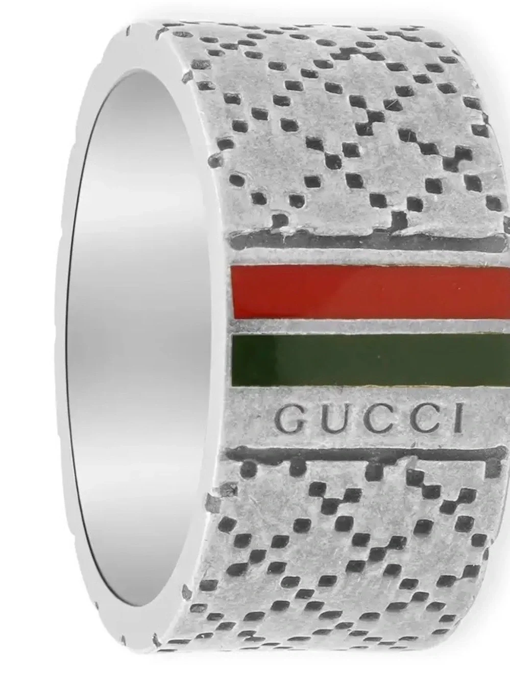 Gucci Black Perforated Ring with Red and Green Stripe